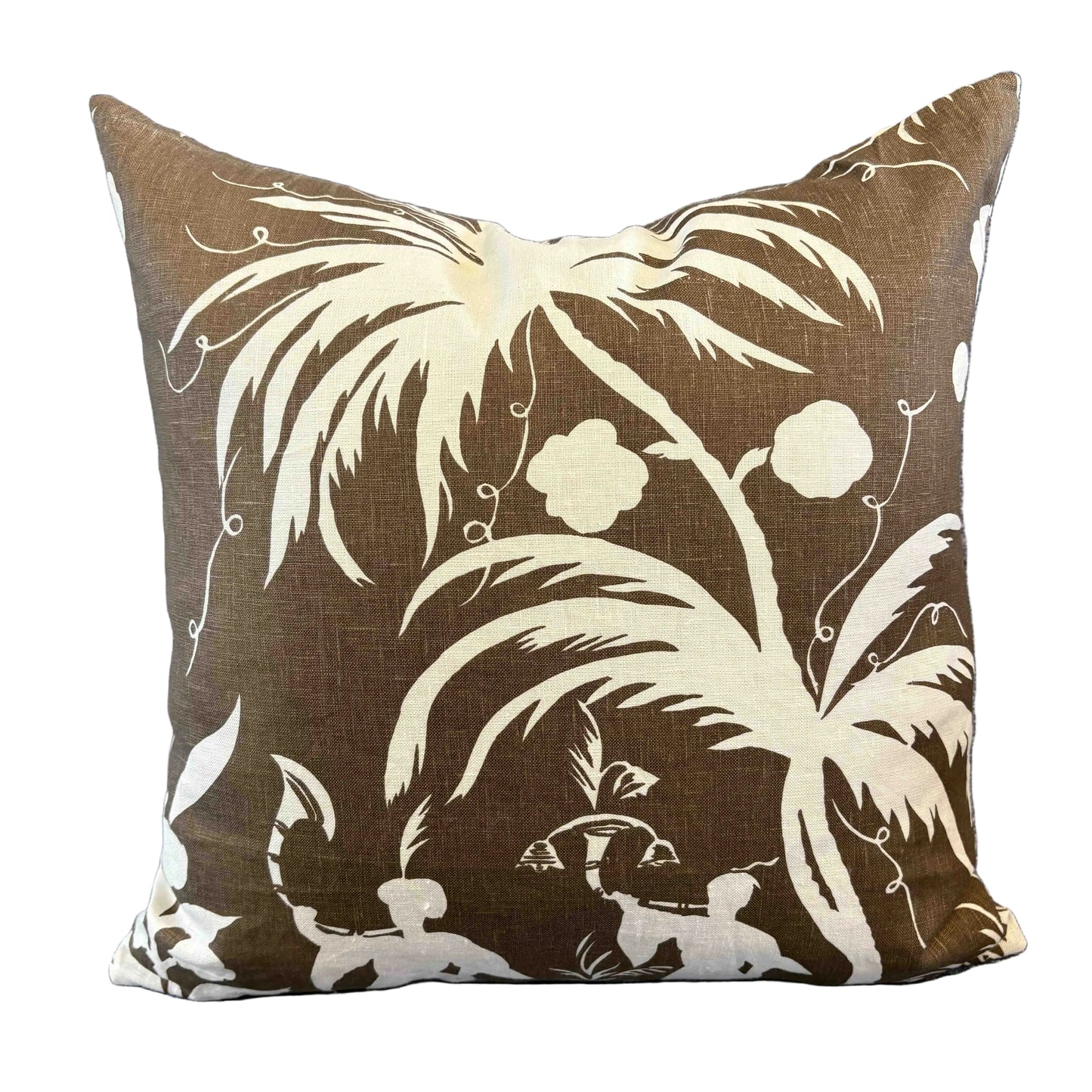 Quadrille Custom Brown Chinoiserie Pillow 22"