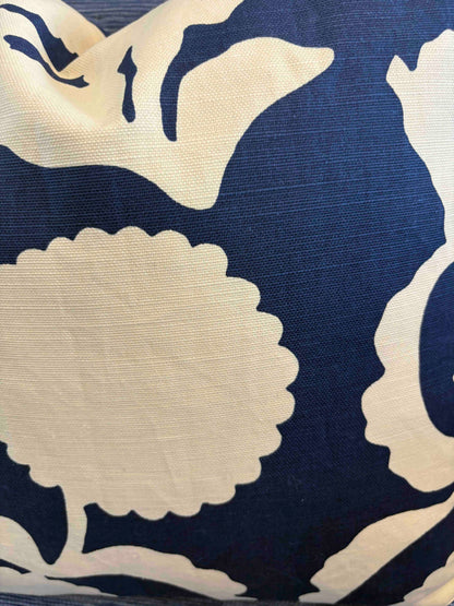 Custom Navy Floral Pillow 22"