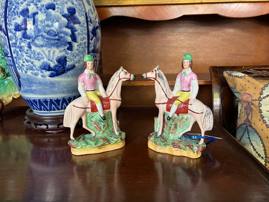 Pair of Staffordshire Jockey Figurines