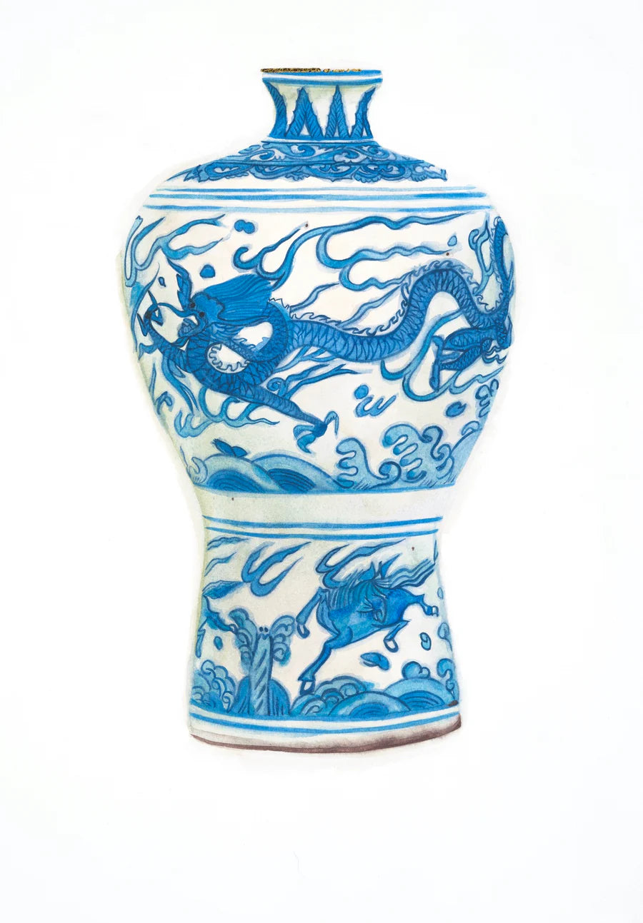 Chinoiserie Art Print: Meiping Shaped Jar with Dragon and Horse by Davina Perl