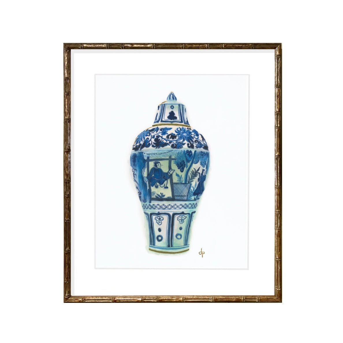 Chinoiserie Art Print: Covered Meiping-shaped Jar with Theatrical Figures by Davina Perl