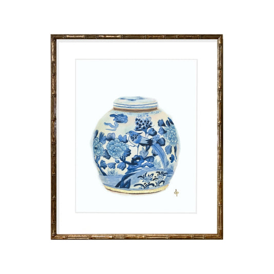 Chinoiserie Art Print: Ginger Jar with Bird And Flowers by Davina Perl