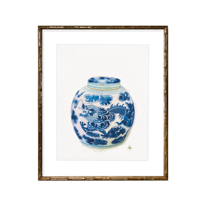 Chinoiserie Art Print: Chinese Double Dragon Ginger Jar by Davina Perl