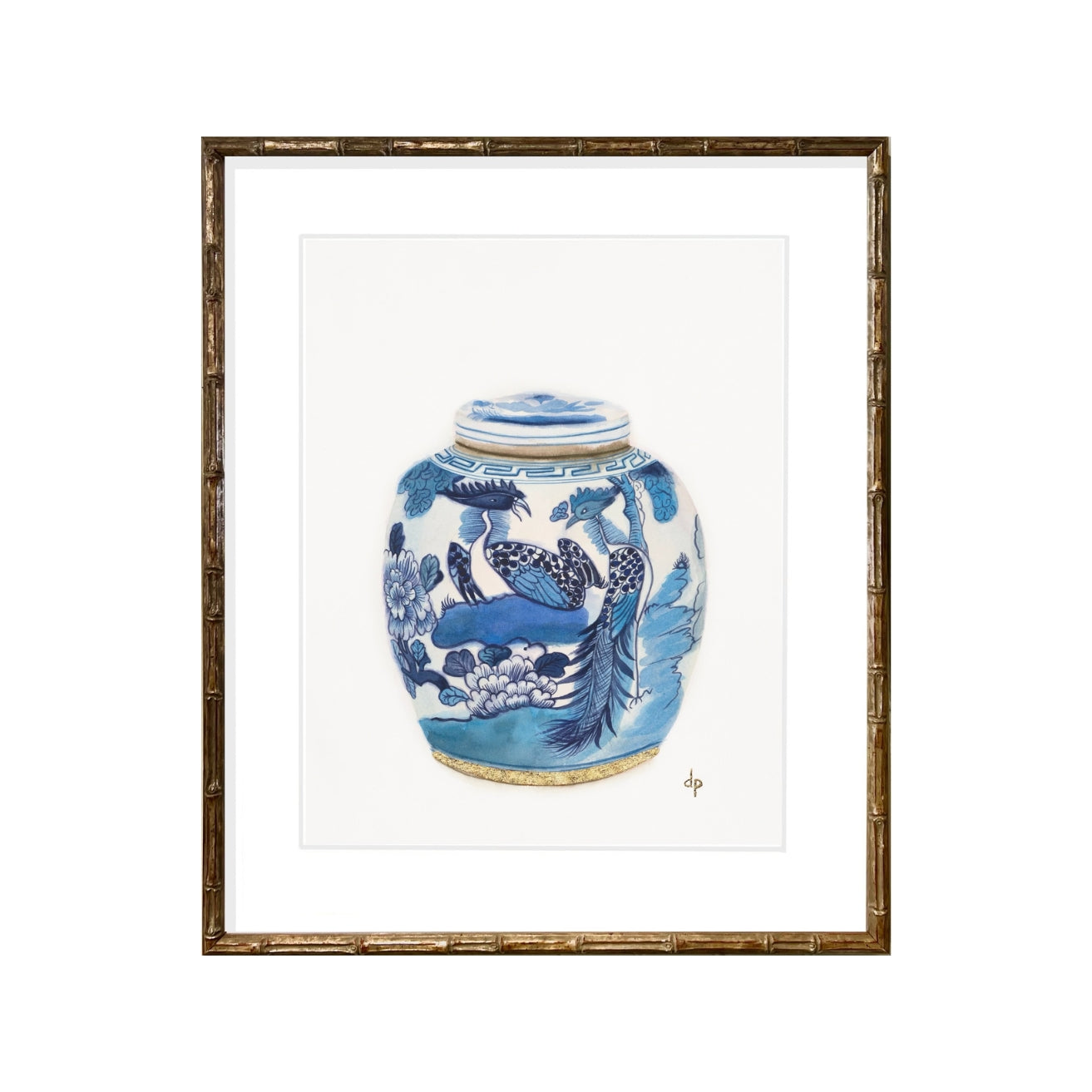 Chinoiserie Art Print: Chinese Ginger Jar with Peacocks by Davina Perl